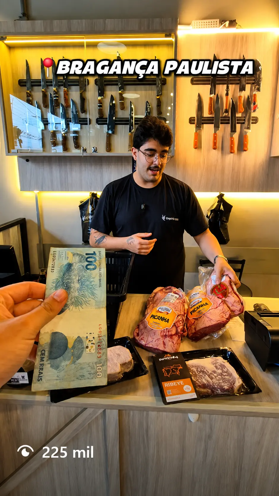 Print em alta definição do reel: Empório de carnes em Bragança Paulista, com 225 mil de visualizações